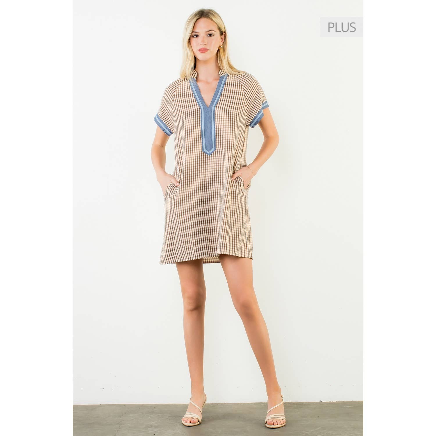 Short Sleeve Gingham Patterned Dress