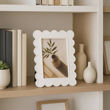 Decorative Scalloped Edge White Photo Frame
