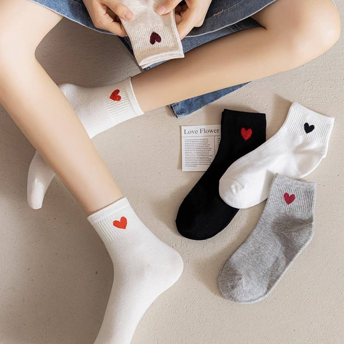 Cute Heart Cotton Ankle Socks Women Casual