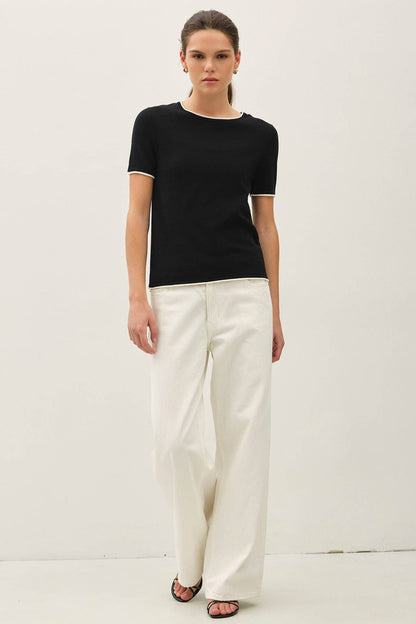 Layered Look Essential Short Sleeve Sweater Top