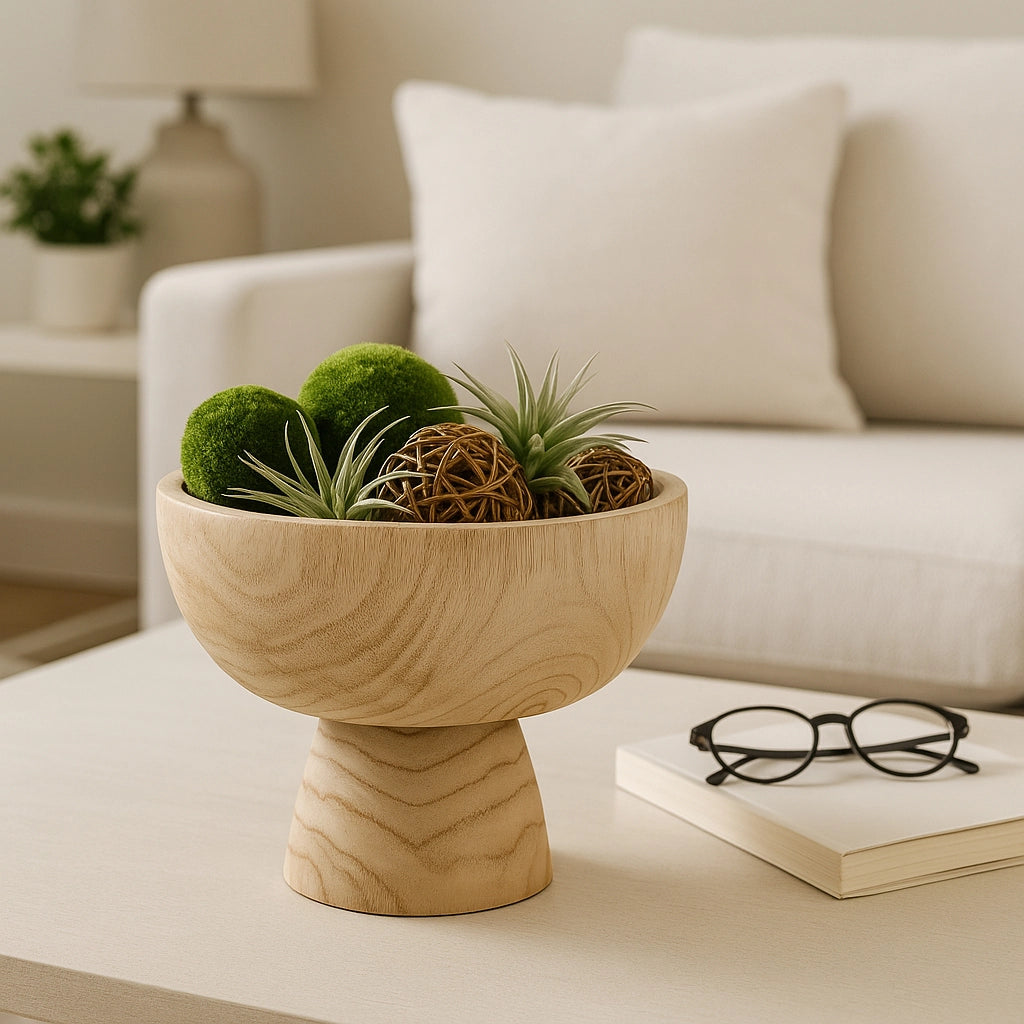 Bowl - Brown Paulownia Wood with Pedestal Base