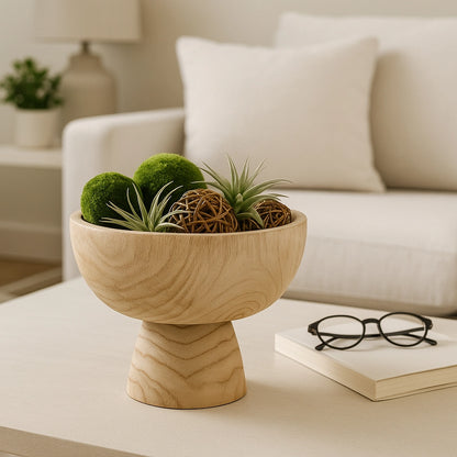 Bowl - Brown Paulownia Wood with Pedestal Base