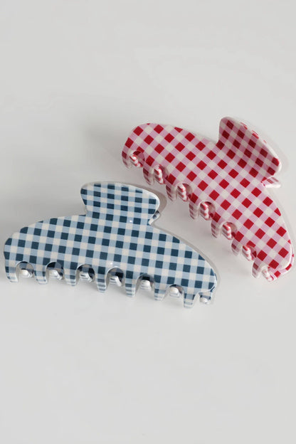 Jumbo Stripe Plaid Oval Hair Claw Clips