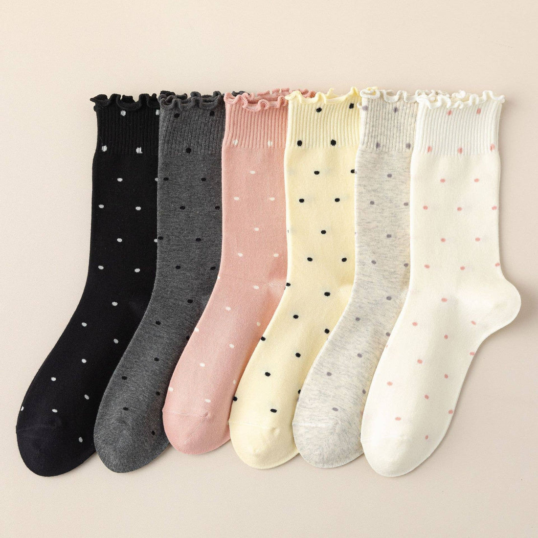 Polka Dot Pattern Ruffle Crew Socks For Womens