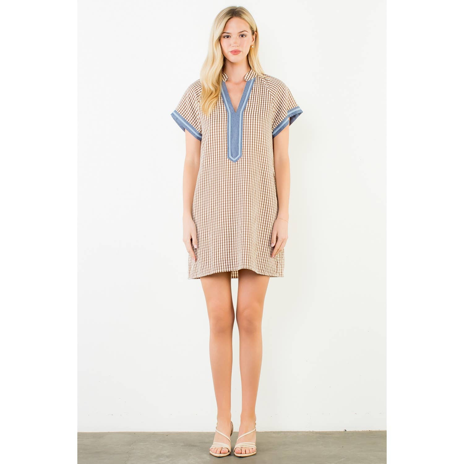 Short Sleeve Gingham Patterned Dress