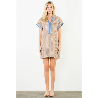 Short Sleeve Gingham Patterned Dress