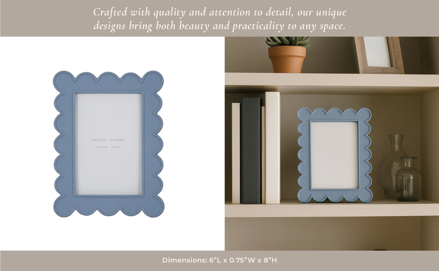 Photo Frame - Blue Resin/Glass Scallop Edge, 4x6 in.