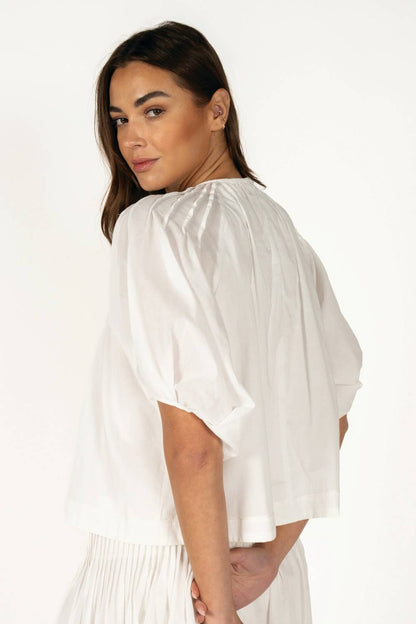 White Pleated Blouse Top – Lightweight Matching Set