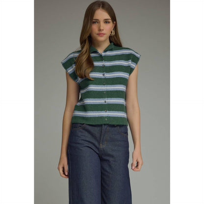 New Stripe Cap Sleeve Top