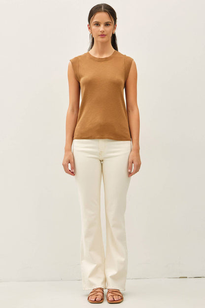 Basic Solid Cotton Crew Neck Cap Sleeve Tank Top