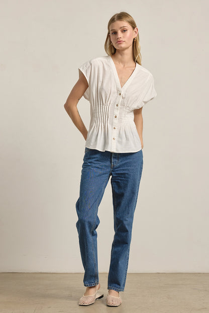Pleated Waist Cotton Blouse
