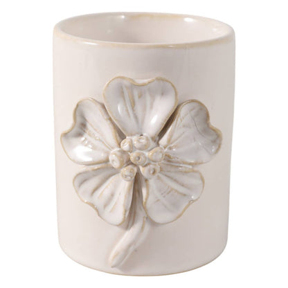 Ivory Ceramic Flower Applique Pencil Cup