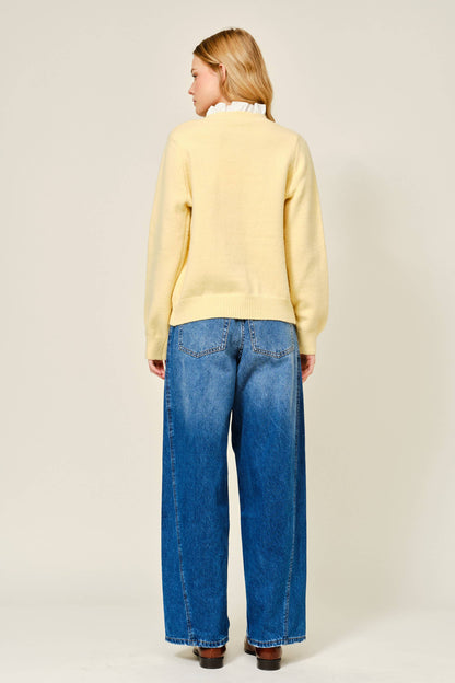 Contrast Ruffle Trim Knit Cardigan