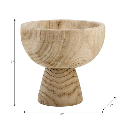 Bowl - Brown Paulownia Wood with Pedestal Base