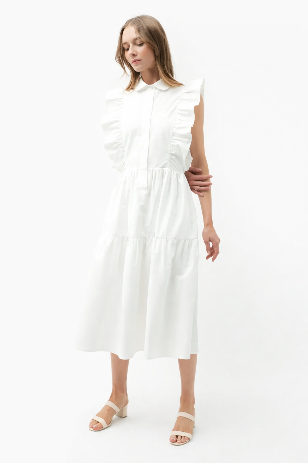 Ruffle Sleeve Tiered Midi Dress