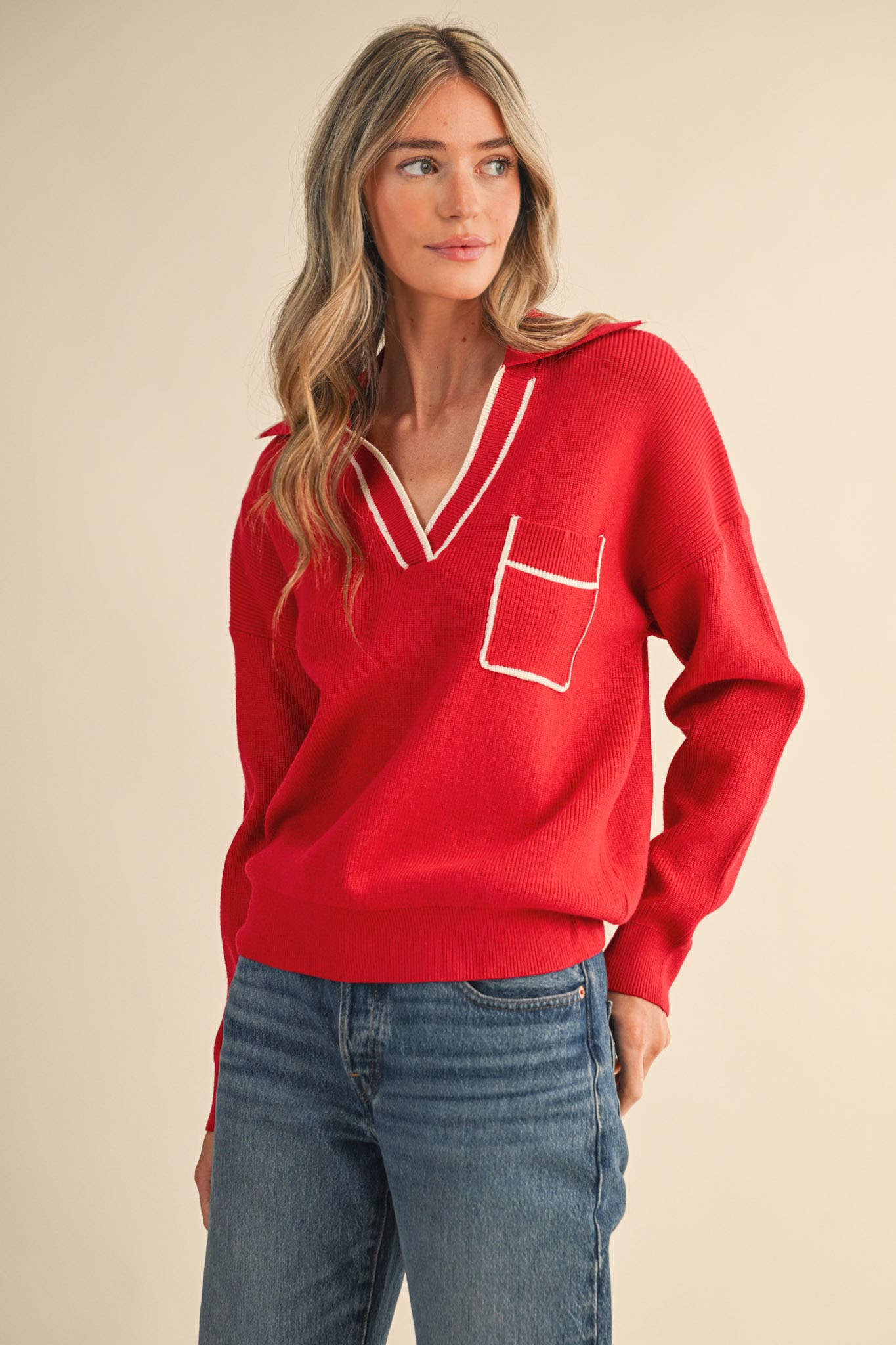Ribbed Collared Pullover Sweater