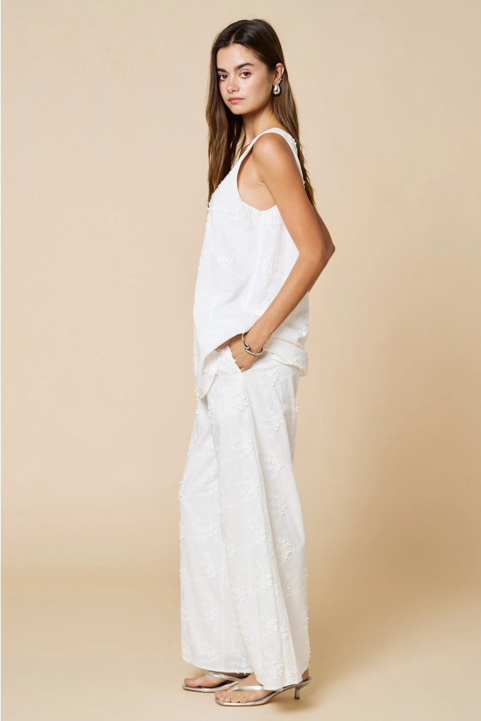 V-Neck Embroidered Sleeveless Top &amp; Pants Set
