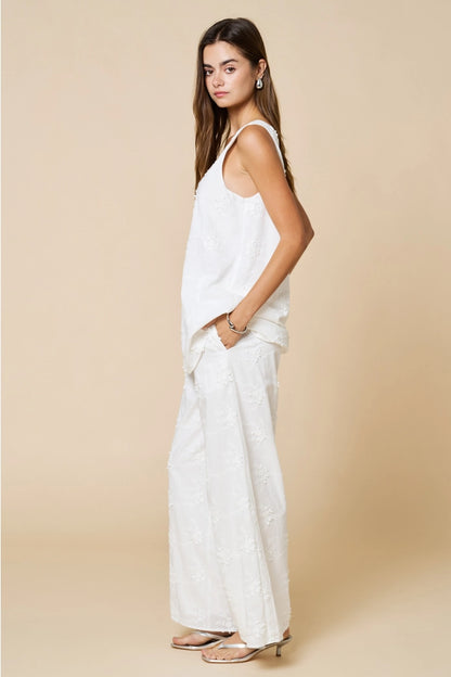 V-Neck Embroidered Sleeveless Top &amp; Pants Set
