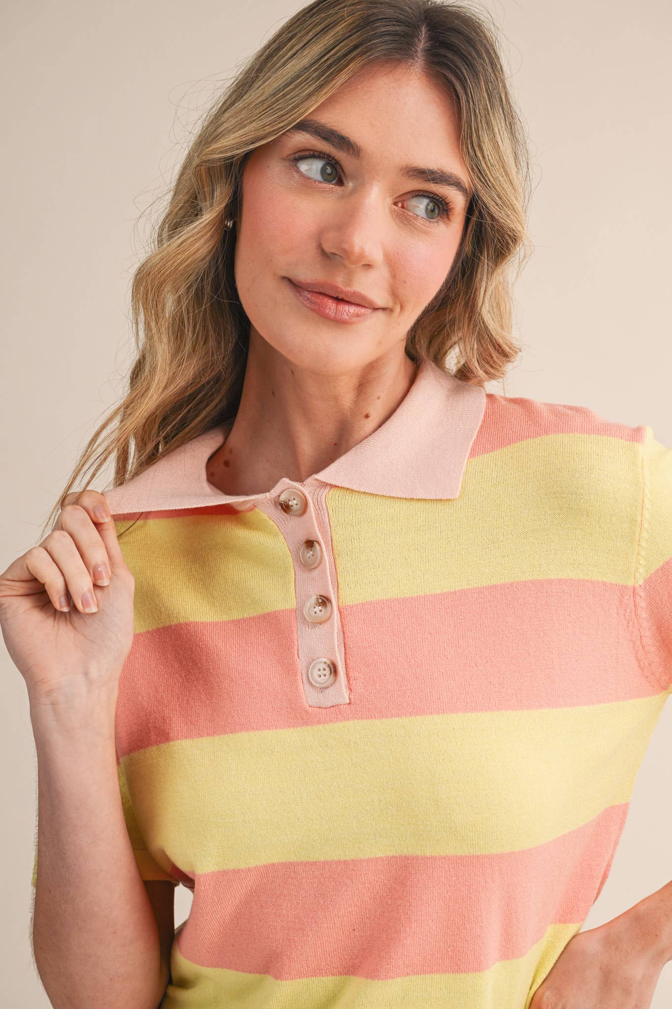 Striped Sweater Knit Short Sleeve Polo