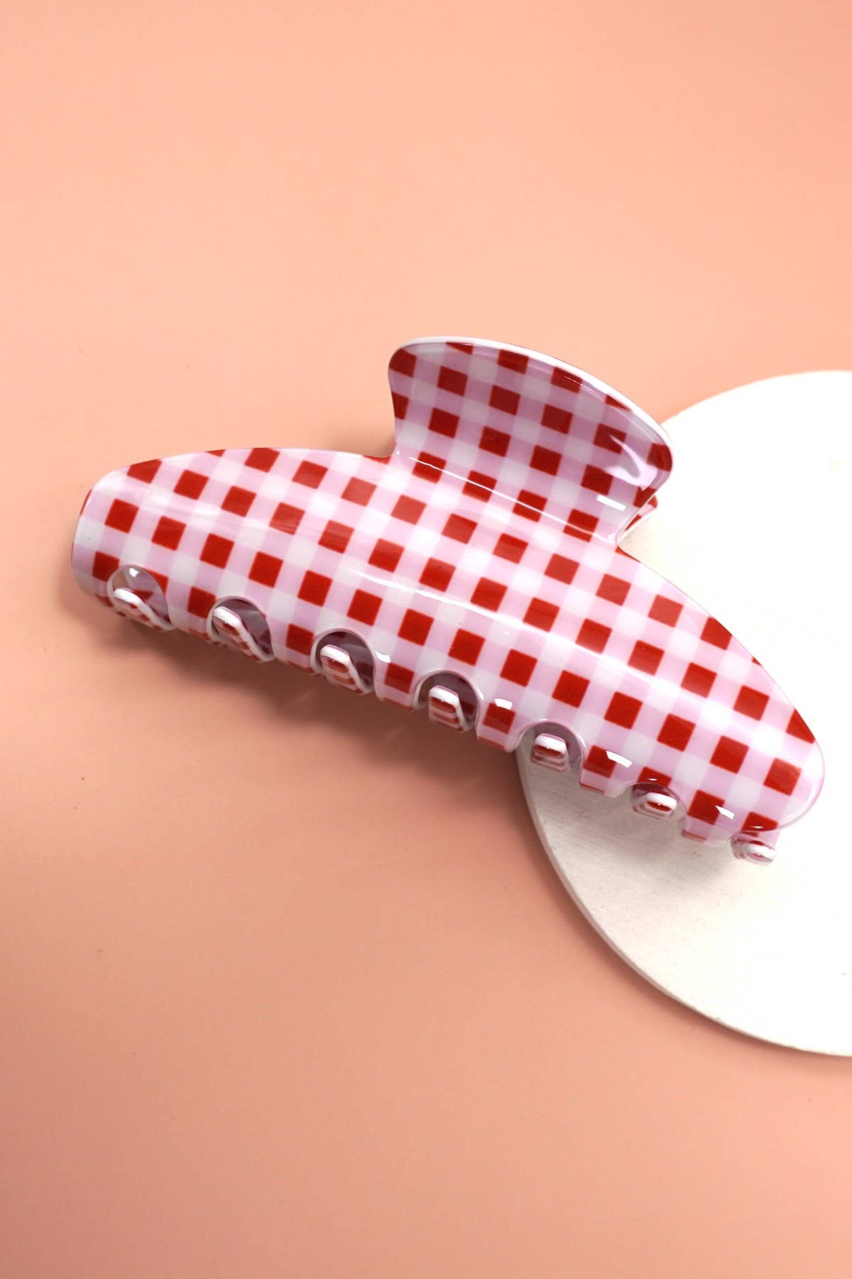 Jumbo Stripe Plaid Oval Hair Claw Clips
