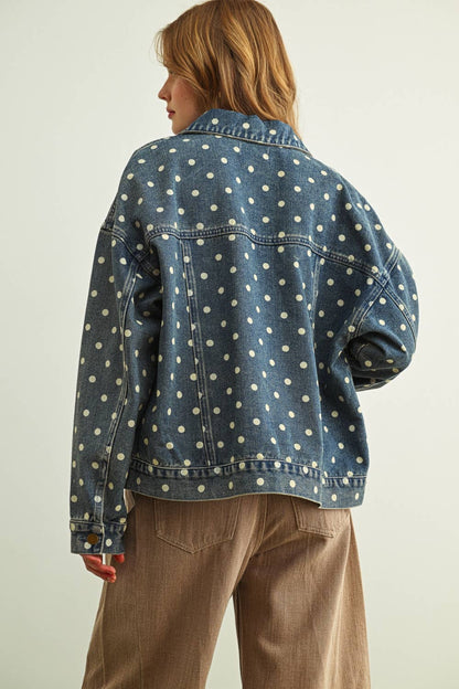 Polka Dot Button Front Denim Jacket
