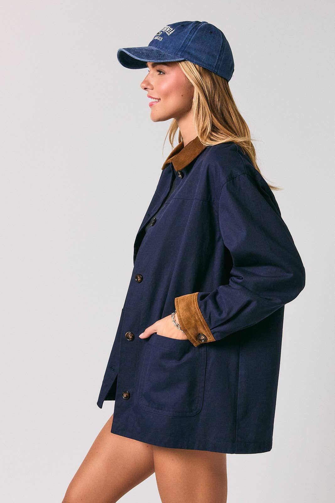 Twill &amp; Plaid Reversible Corduroy Collar Barn Jacket