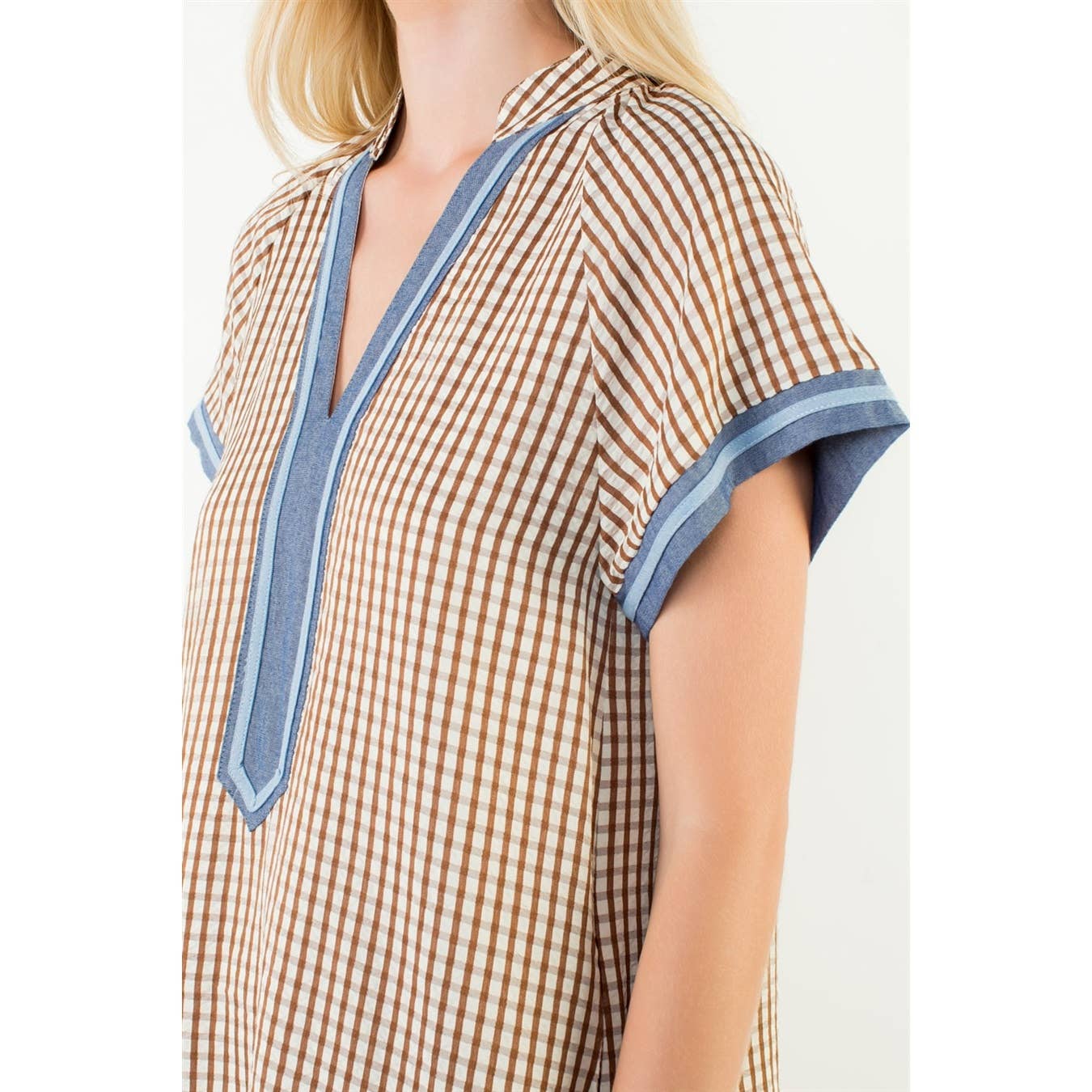 Short Sleeve Gingham Patterned Dress