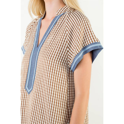 Short Sleeve Gingham Patterned Dress