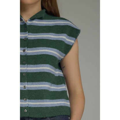 New Stripe Cap Sleeve Top