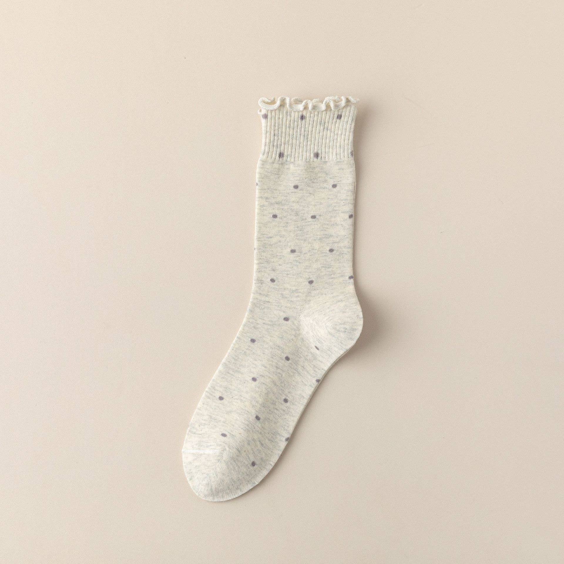 Polka Dot Pattern Ruffle Crew Socks For Womens
