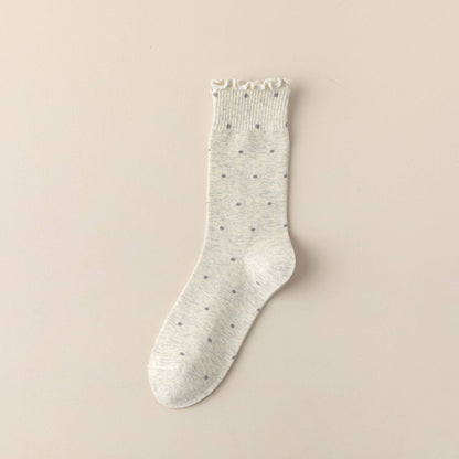 Polka Dot Pattern Ruffle Crew Socks For Womens