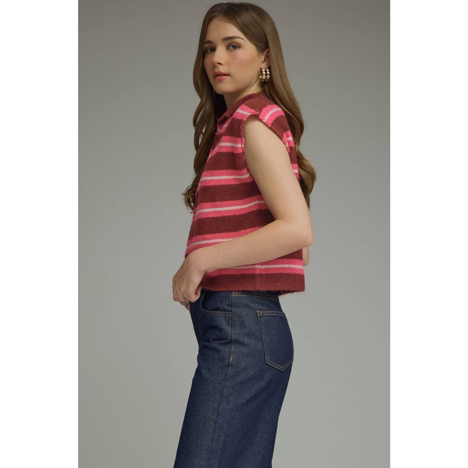 New Stripe Cap Sleeve Top