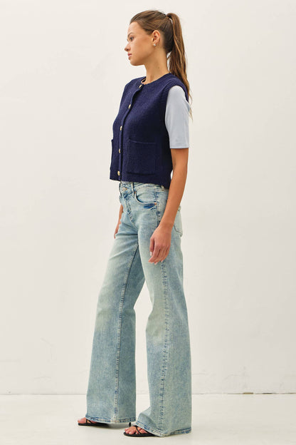 Ribbed Sweater Vest with Pockets