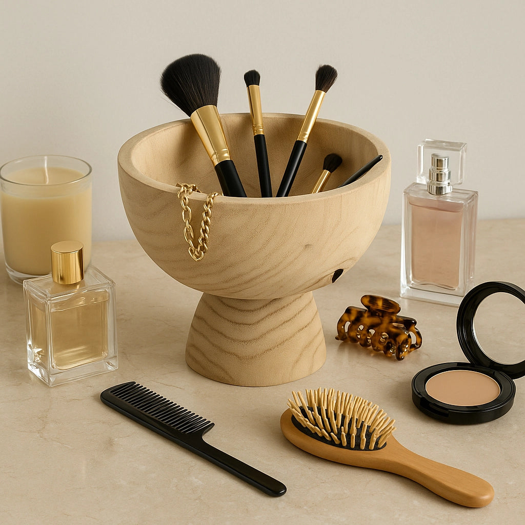 Bowl - Brown Paulownia Wood with Pedestal Base