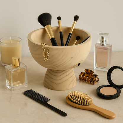 Bowl - Brown Paulownia Wood with Pedestal Base