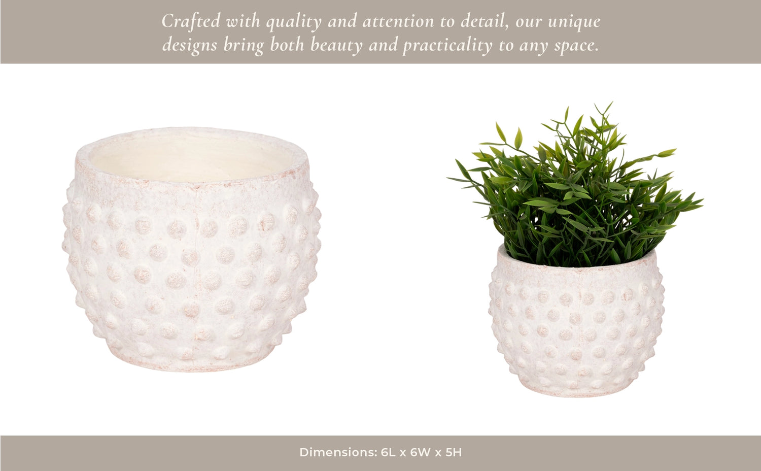 Planter - White Terracotta Round Bubble Rough Finish
