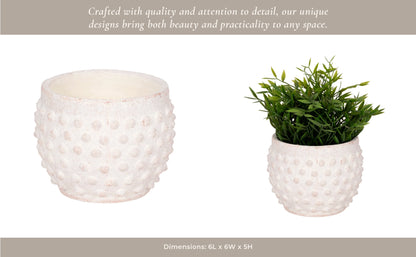 Planter - White Terracotta Round Bubble Rough Finish