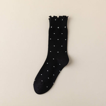 Polka Dot Pattern Ruffle Crew Socks For Womens