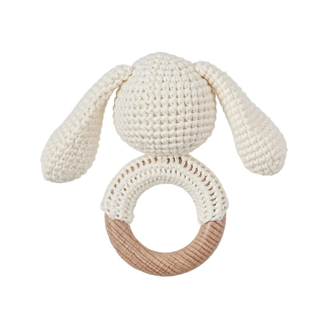 Baby Teething Toy Rattle Wood Ring Crochet (Rabbit)