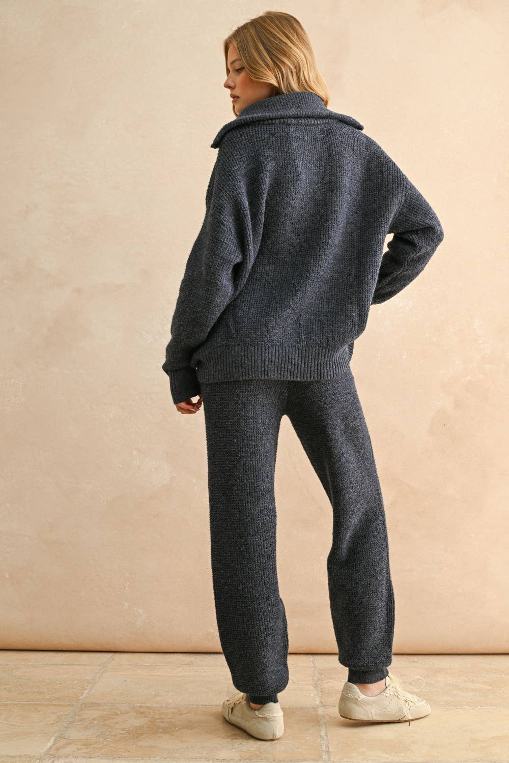Waffle Pattern Sweater Jogger Pants