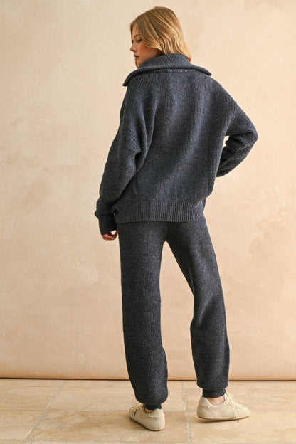 Waffle Pattern Sweater Jogger Pants