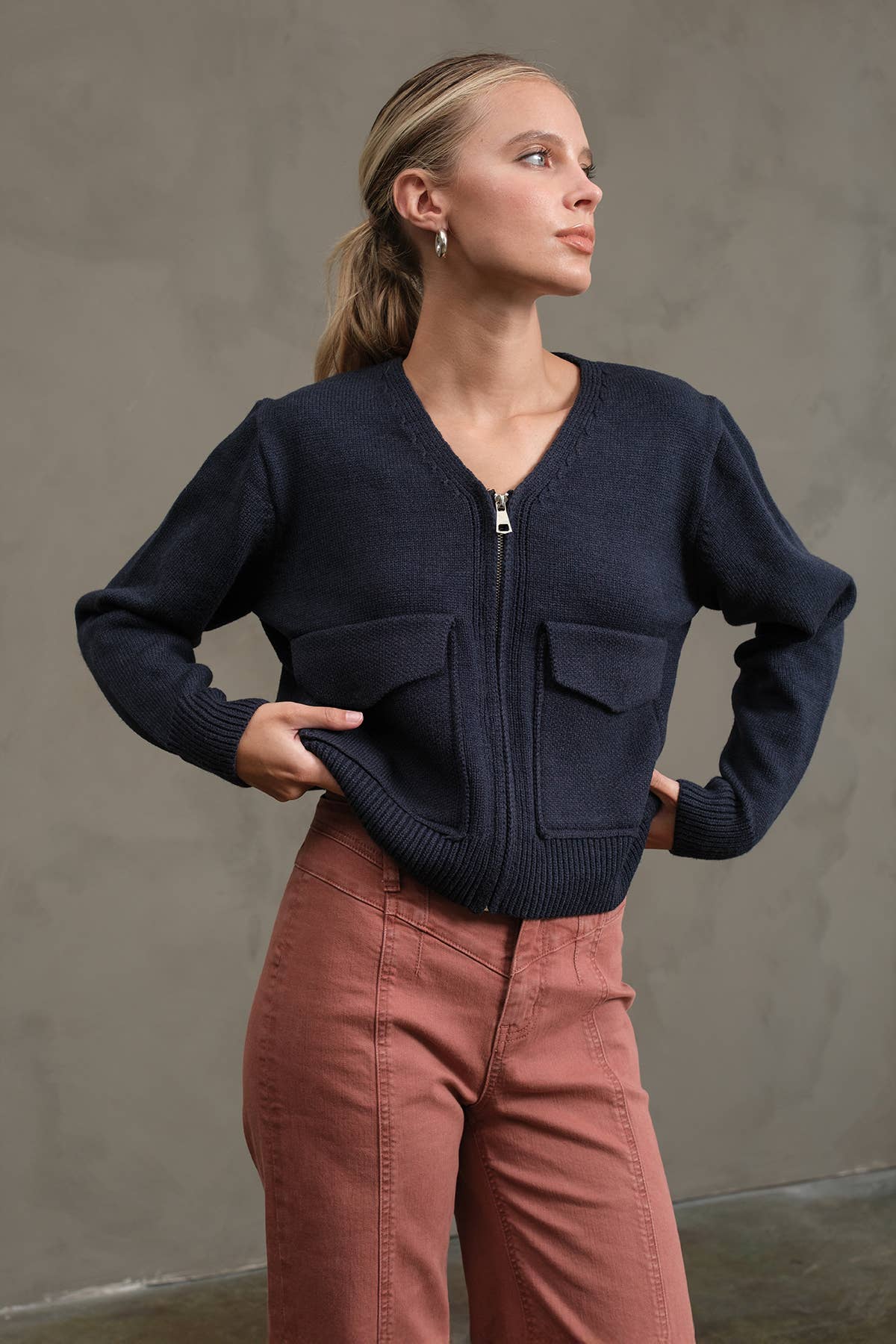 Utility Pocket Knit Zip-Up Cardigan