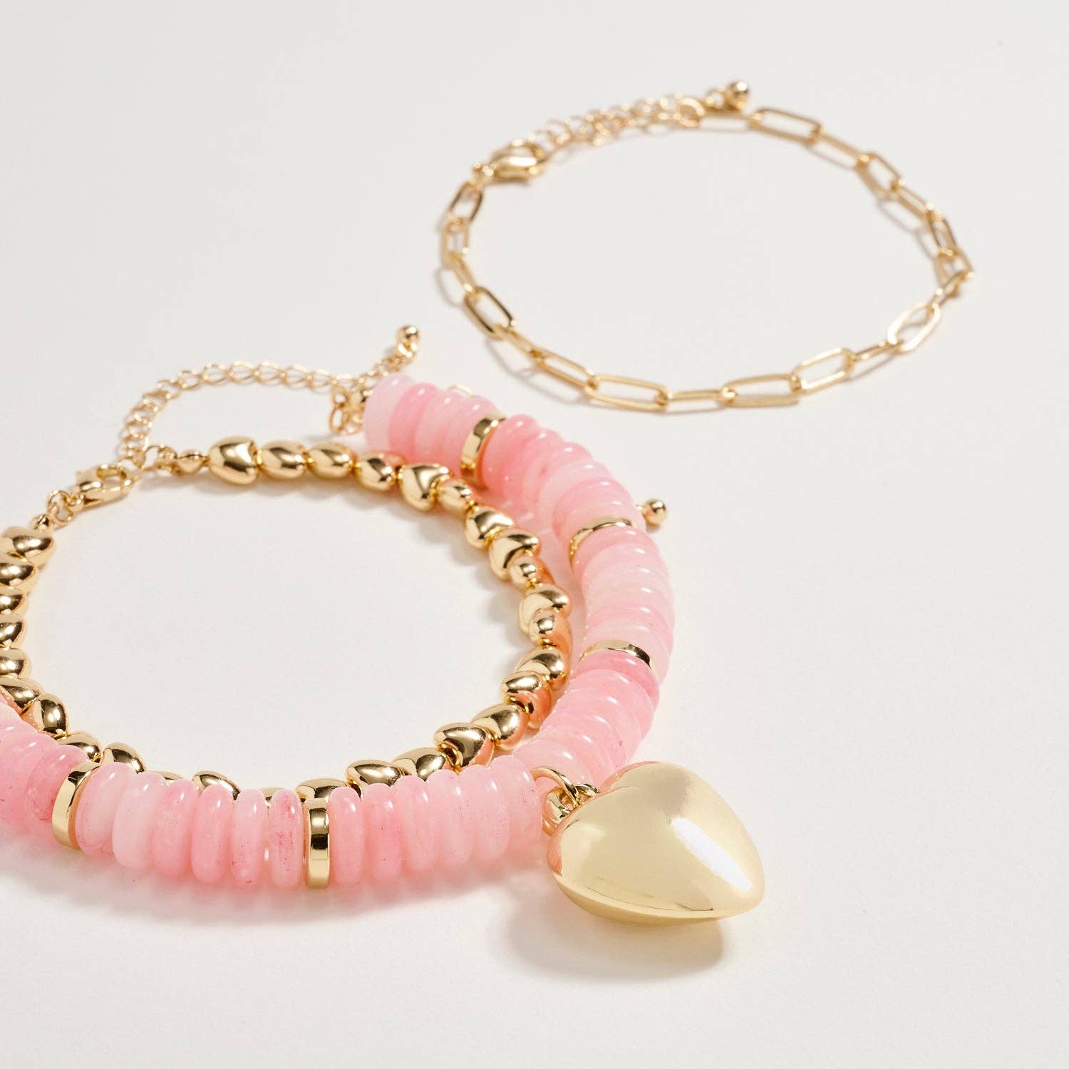 Gold Heart Charm Beaded Bracelet Set