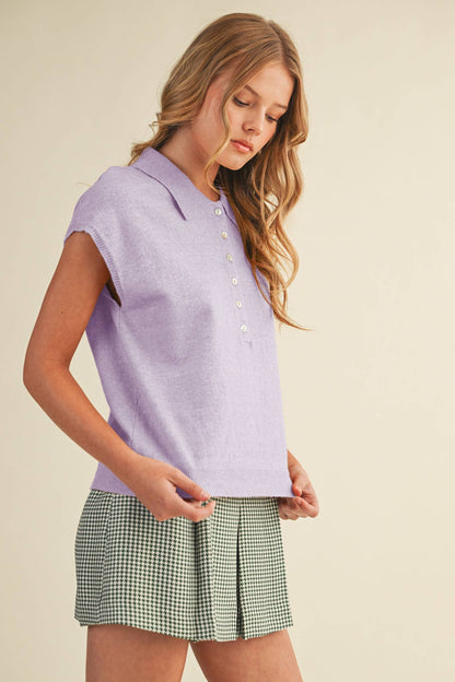 Cap Sleeve Collared Sweater Vest