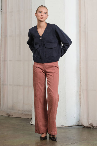 Utility Pocket Knit Zip-Up Cardigan