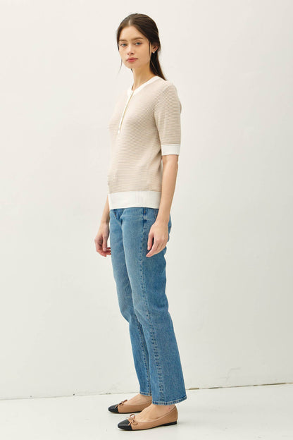 Striped Henley Sweater Top