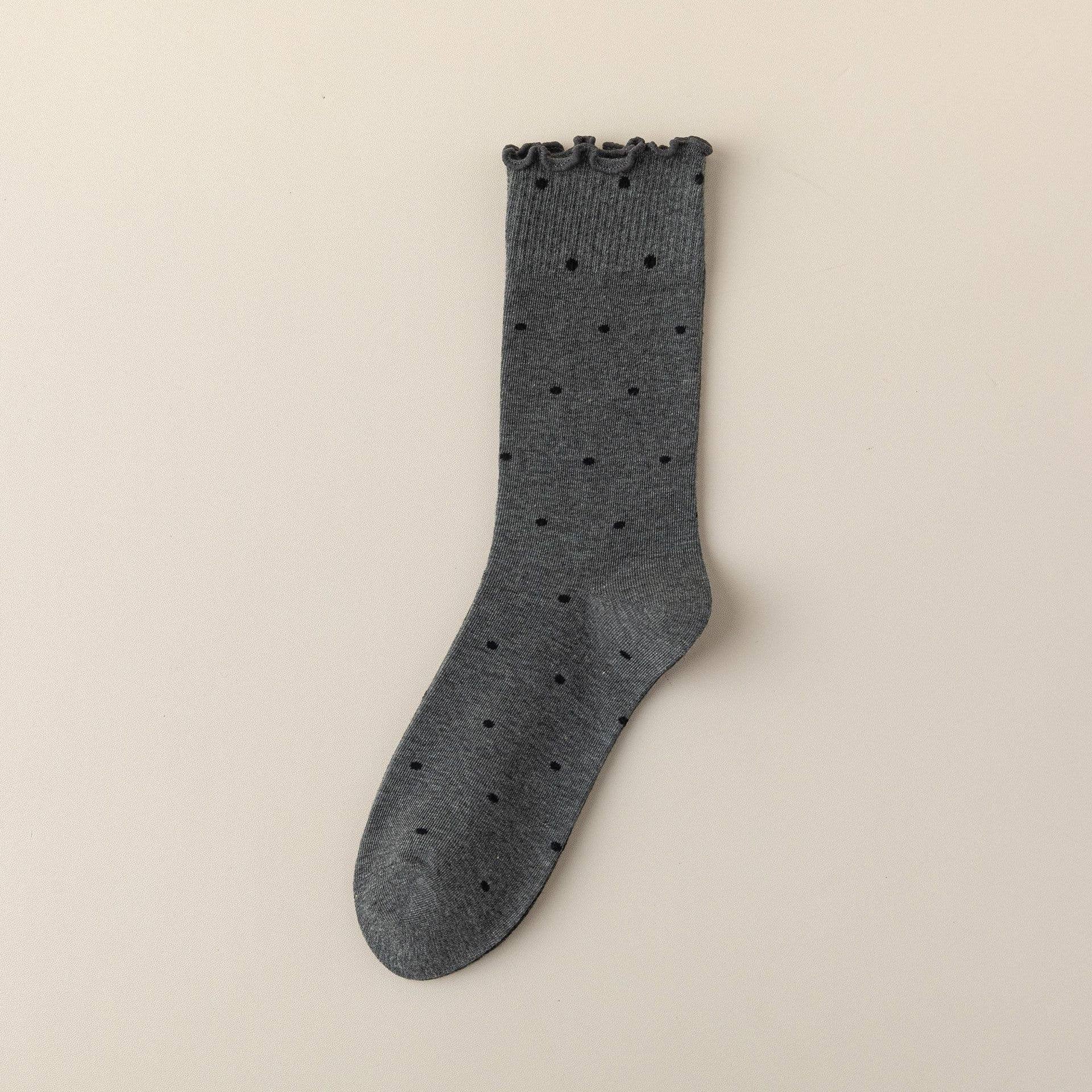 Polka Dot Pattern Ruffle Crew Socks For Womens