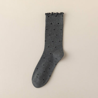Polka Dot Pattern Ruffle Crew Socks For Womens