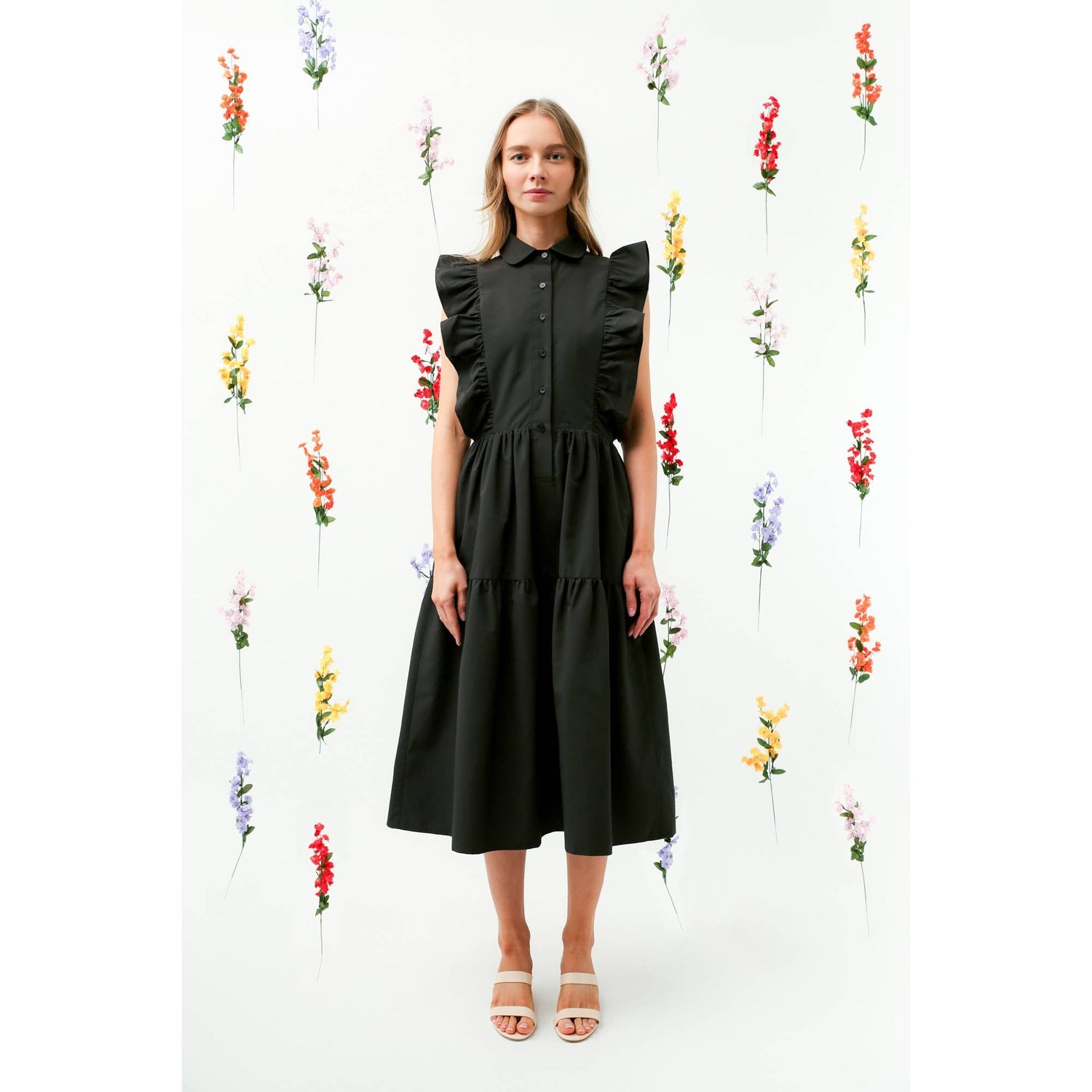 Ruffle Sleeve Tiered Midi Dress