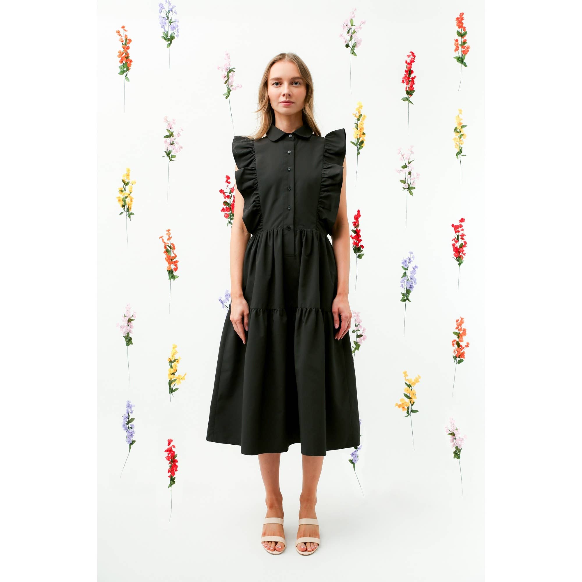 Ruffle Sleeve Tiered Midi Dress
